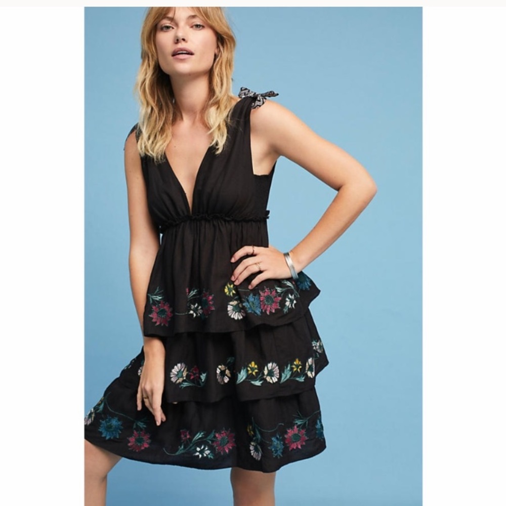 Anthropologie Red Carter Black Embroidered Dress
